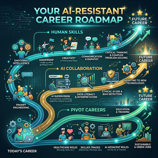 AI resistant skills development roadmap showing capabilities workers should build to survive AI job displacement era