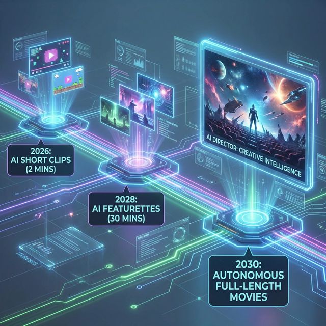 AI video generation evolution timeline 2026 to 2030 showing Seedance capabilities improving to full movie production