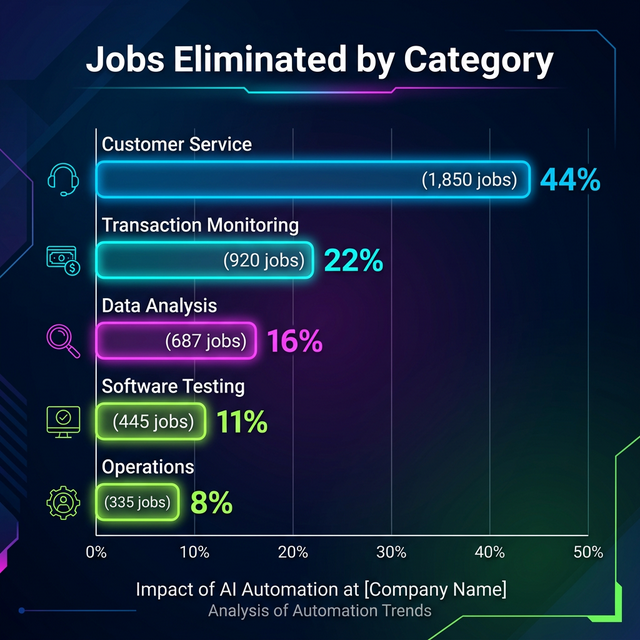 Block job categories eliminated by AI automation showing customer service data analysis operations roles replaced job displacement