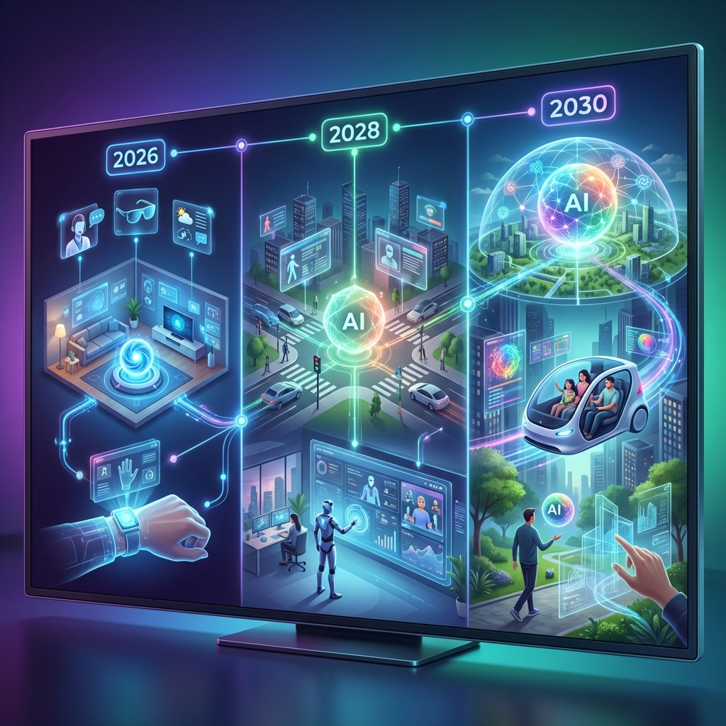 Future predictions infographic showing AI agent milestones for 2030