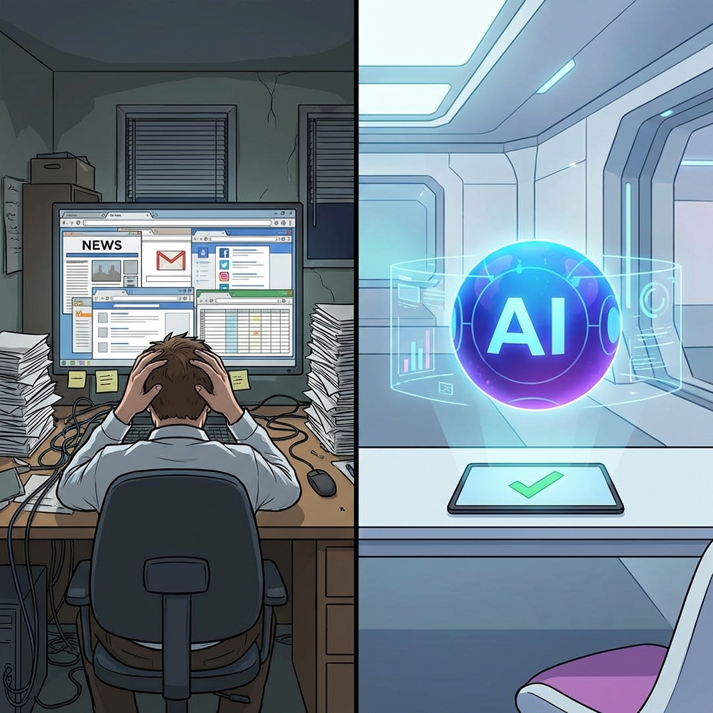 Traditional browsing vs AI Agent automation before and after comparison