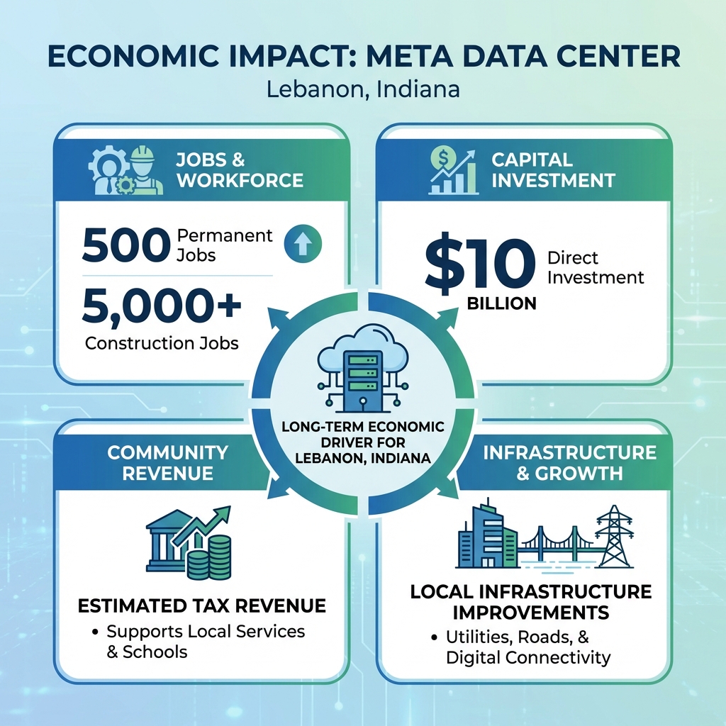Economic impact analysis Meta Indiana AI data center showing 500 jobs tax revenue local investment