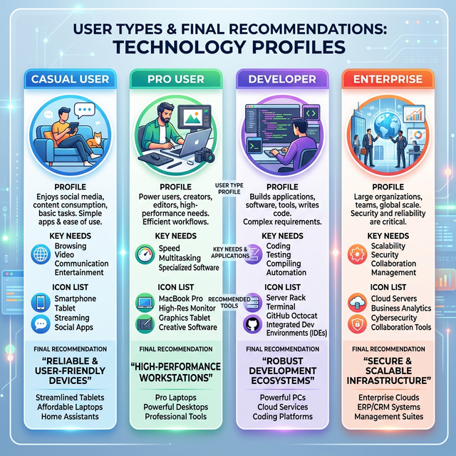 Final recommendation matrix showing user types and which AI assistant fits
