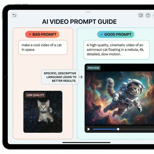 Seedance 2.0 prompt engineering guide showing bad versus good prompts and resulting video quality differences